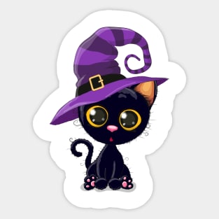 Cute black cat in a witch hat. The Witch's Cat. Sticker